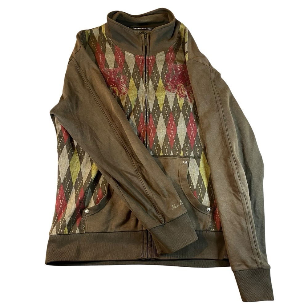Marc Ecko Cut‎ & Sew Embroidered Full Zip Sweatshirt Sweater Rare Men's Large